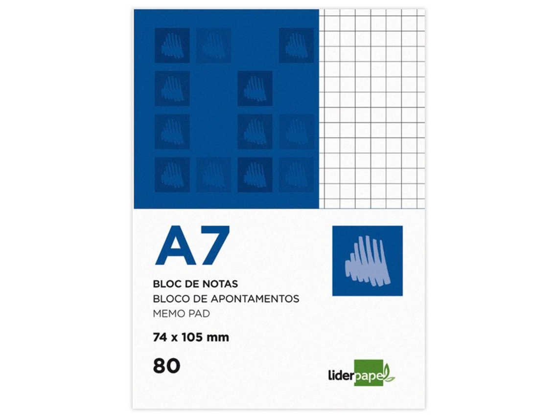 Bloco de Notas LIDERPAPEL 80h 60 g/m² 4mm grid (A7)