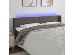 Vidaxl Cabeceira Cama C/ Led 203x16x78/88 Cm Couro Artificial Cinzento