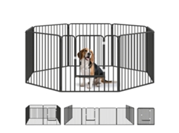 Caixa para Cães com 8 Painéis Modulares para Interior e Exterior com 9 Pinos. em Aço. 164x164x80 Cm. Preto Ge