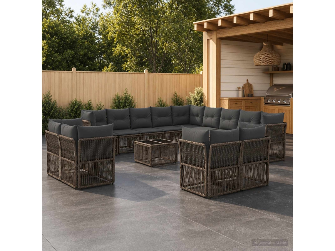 Vidaxl Conjunto De Sofá De Jardim 14 Pcs Cinzento Vime Pe