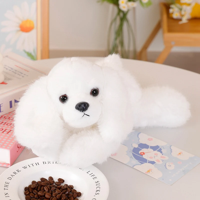 Lindo Cachorrinho de Pelúcia Reclinado, Boneco de Pelúcia Macio MDUG (branco, 30cm)