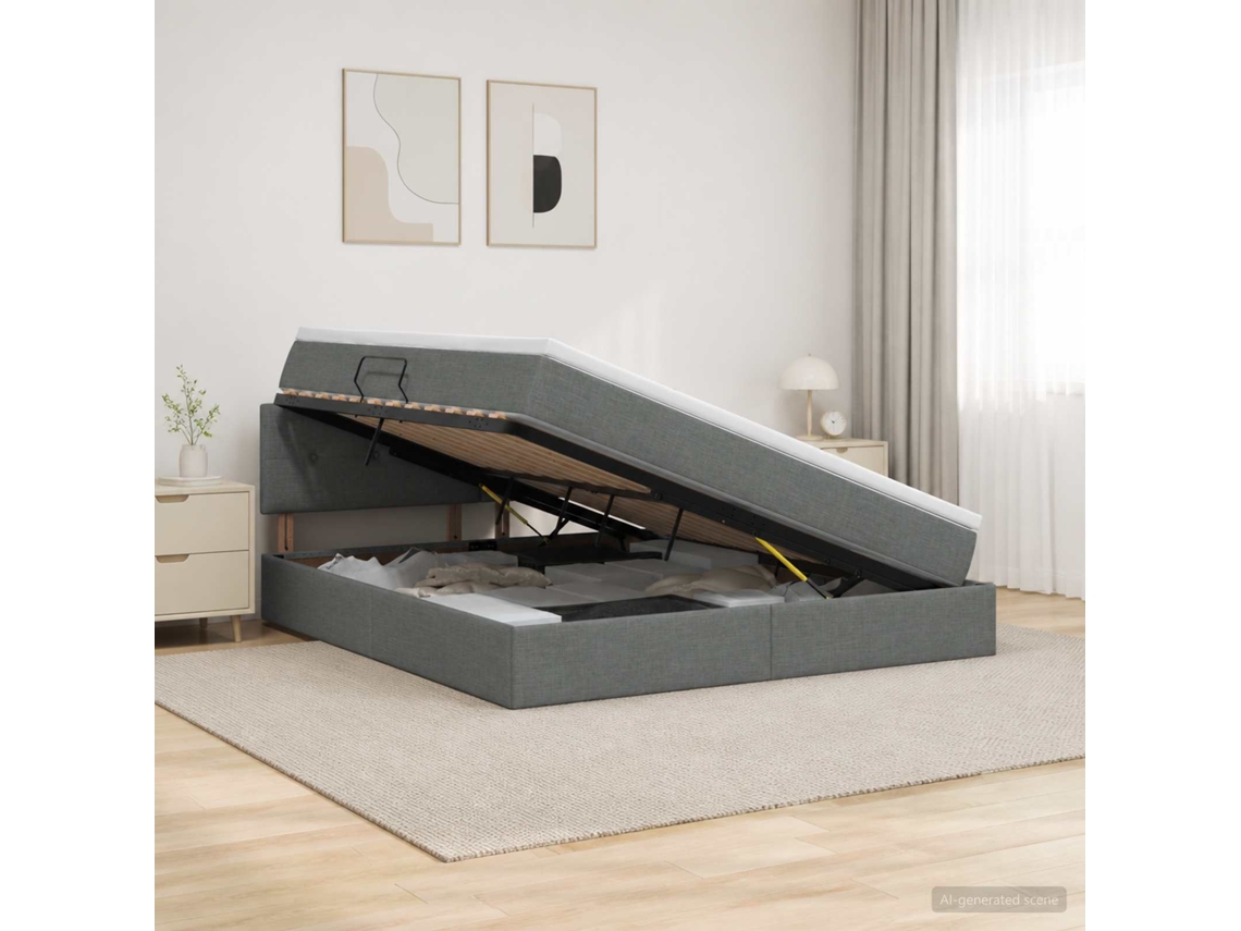 Vidaxl Cama Com Arrumação E Colchão Cinzento-escuro 140 X 190 Cm