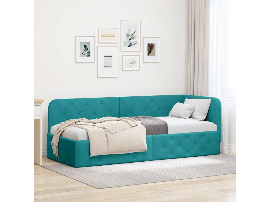 Vidaxl Estrutura de Cama de Canto Turquesa 80 X 200 Cm Veludo