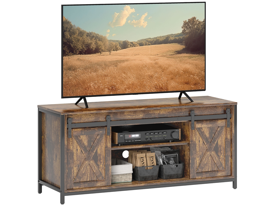Móvel Tv Baixo Design Industrial Até 60", 6 Compartimentos, 2 Portas Correr, Castanho/preto