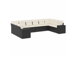 Conjunto de 10 Sofás de Jardim com Almofadões Vime Pe Preto MAISON EXCLUSIVE
