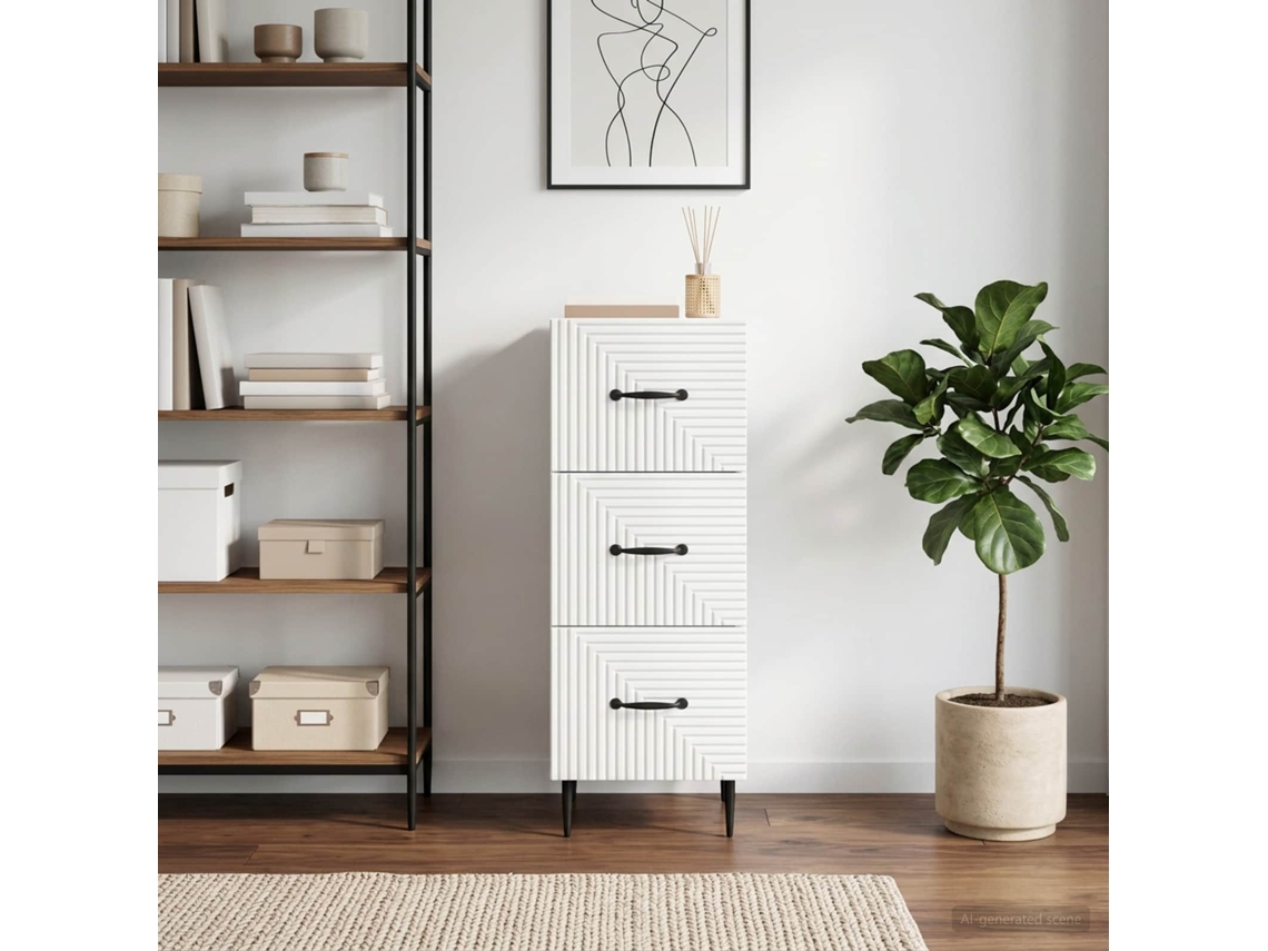 Vidaxl Gabinete De Gavetas Branco Brilhante 33 X 34,5 X 89,5 Cm