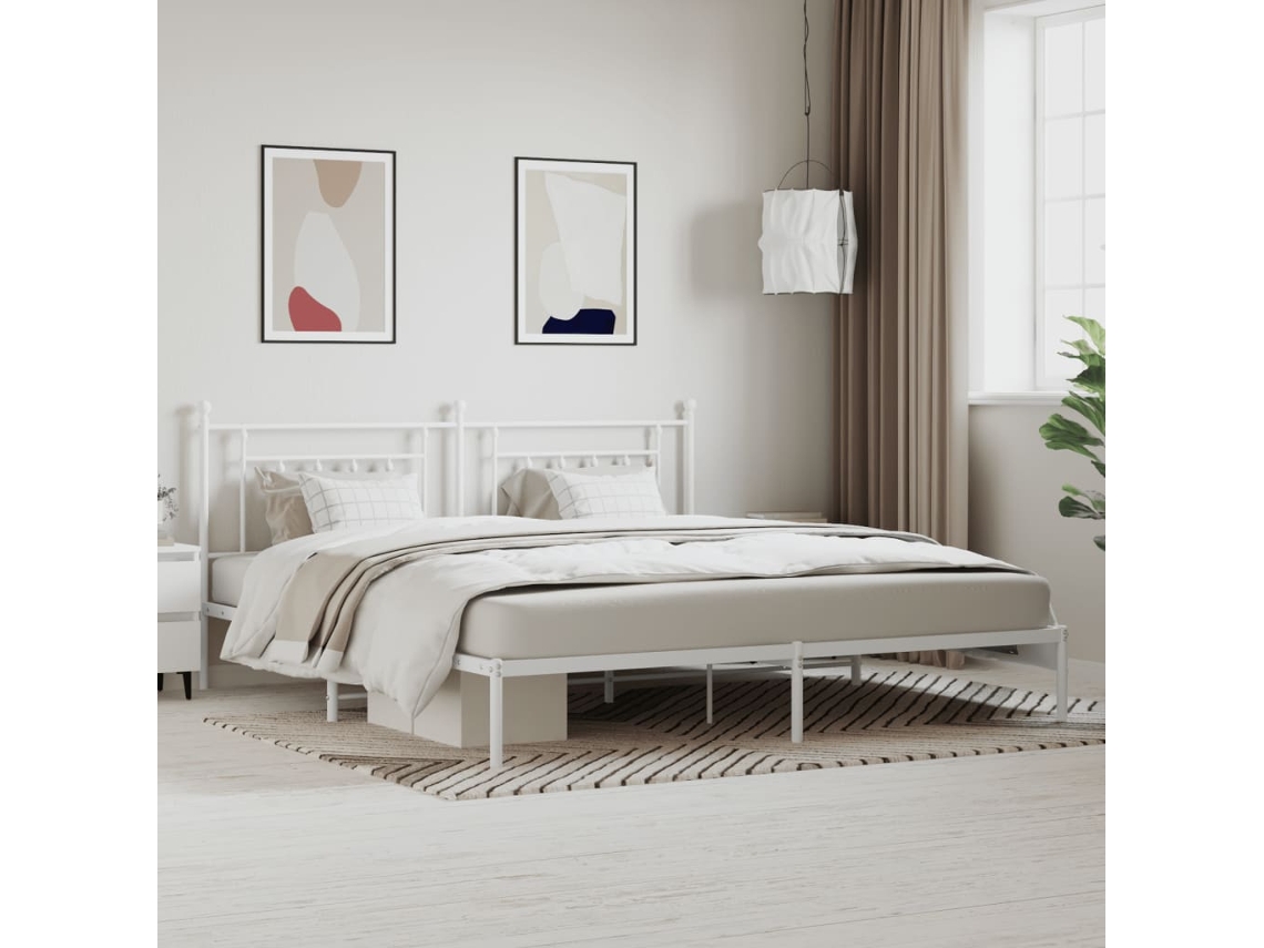 Estrutura De Cama Com Cabeceira 200x200 Cm Metal Branco