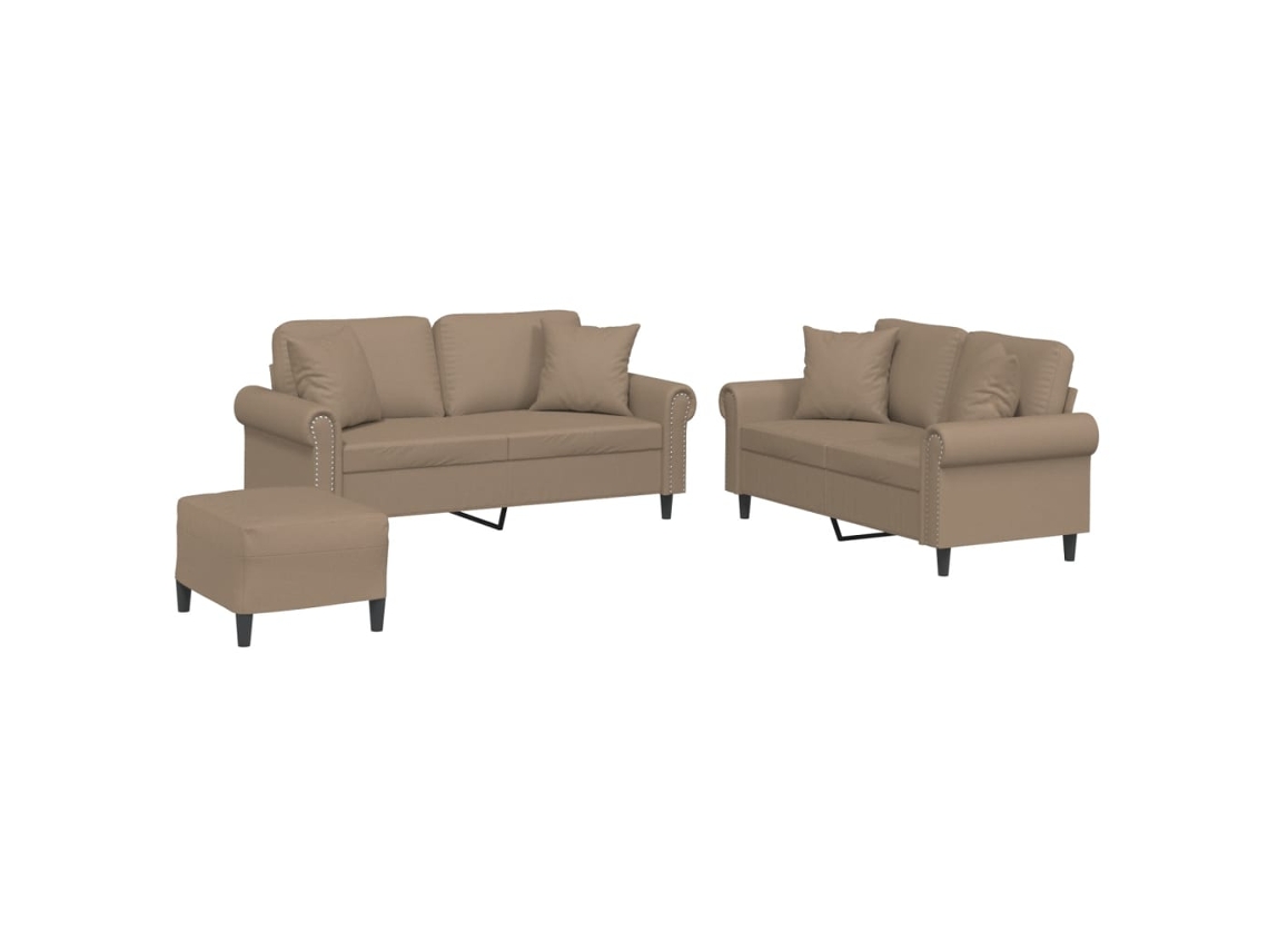 3 Pcs Conjunto Sofás com Almofadas Couro Artificial Cappuccino MAISON EXCLUSIVE