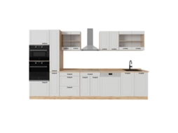 Cozinha completa R-Line, 350cm, PT Carvalho, Branco campestre/Carvalho dourado VICCO