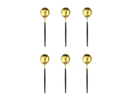 Conjunto de 6 Colheres Pequenas de Aço Inoxidável, nas Cores Preto e Dourado. MDUG (preto e Dourado)