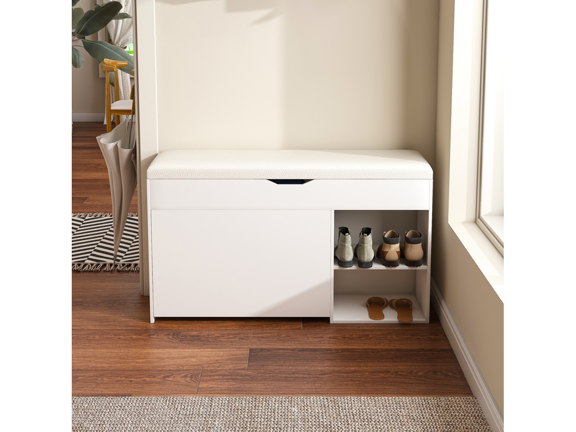 Banco Sapatos Dobrável Entrada Branco 100x30x52cm VELTRIX