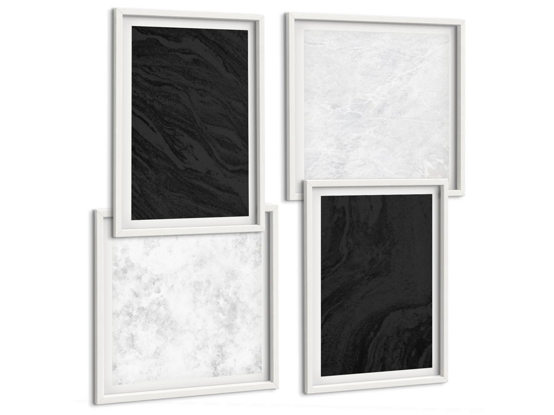 Composição De Quadros Mármores Claros E Escuros Glamour Espelharte (4 Peças)