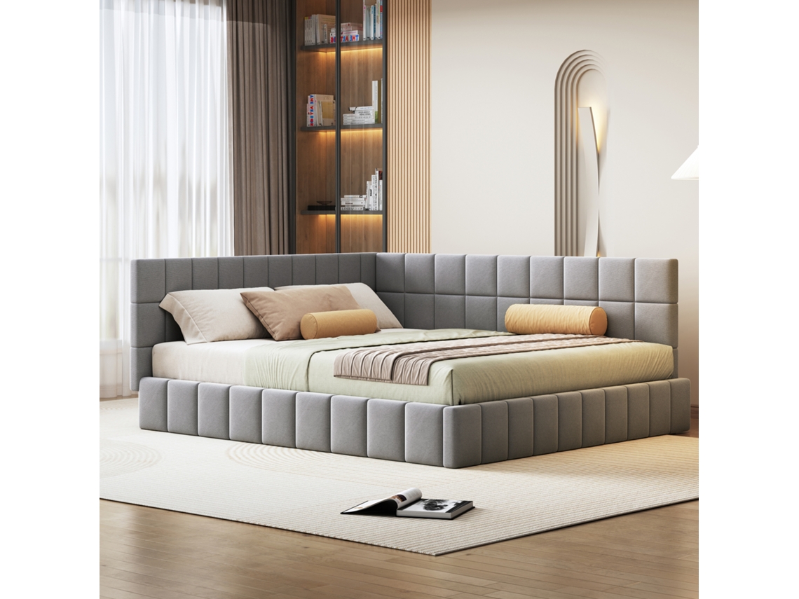 Sofá Cama Polster 160x200 Multifuncional Lattenrost Seda Cinza