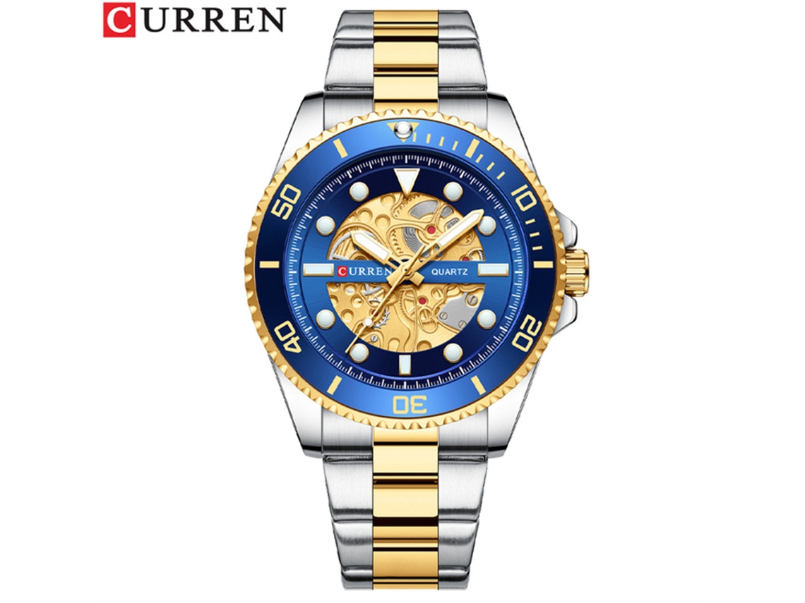 Relógio Masculino MDUG Casual Mecânico Esqueletizado de Quartzo com Pulseira de Aço e Acabamento Luminoso (azul)