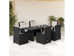 Vidaxl 7 Pcs Conjunto de Jantar P/ Jardim C/ Almofadões Vime Pe Preto