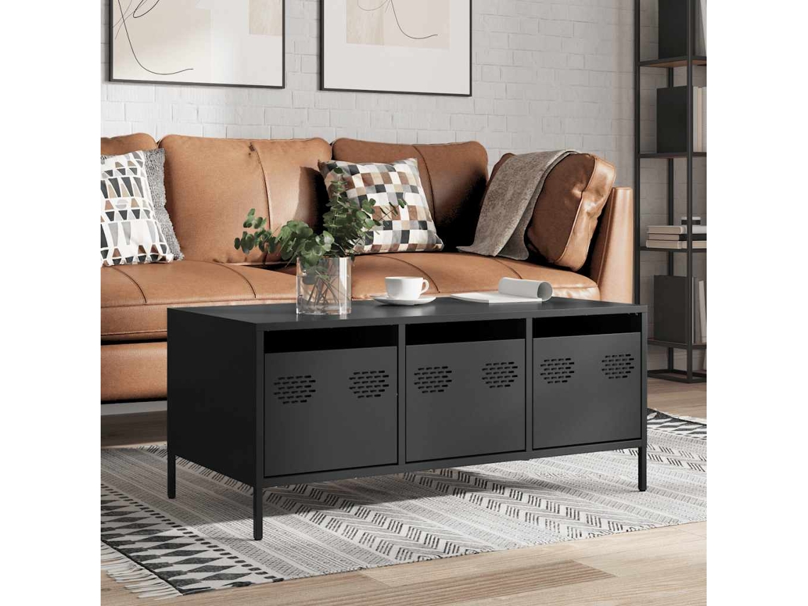 Vidaxl Mesa De Centro 101,5x50x43,5 Cm Aço Laminado A Frio Preto