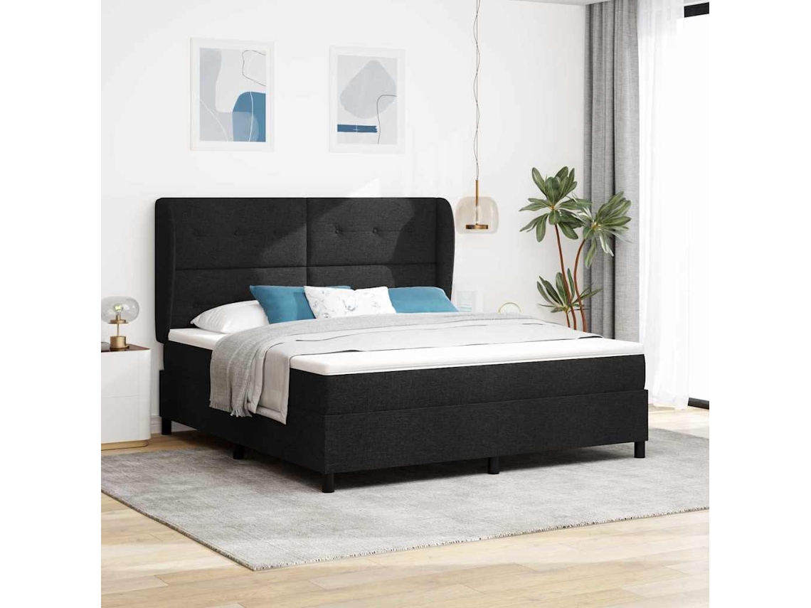 Vidaxl Cama Box Com Cabeceira Preto 180 X 200 Cm Tecido