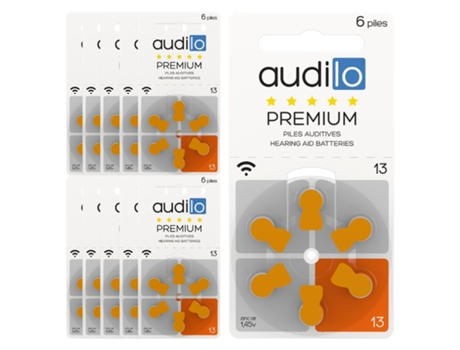 60 Baterias para aparelhos auditivos Audilo Baterias para aparelhos auditivos Audilo tipo 13 Premium
