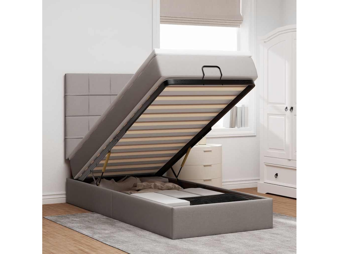 Vidaxl Cama Otomana Com Colchão 100x200 Cm Tecido Cinza
