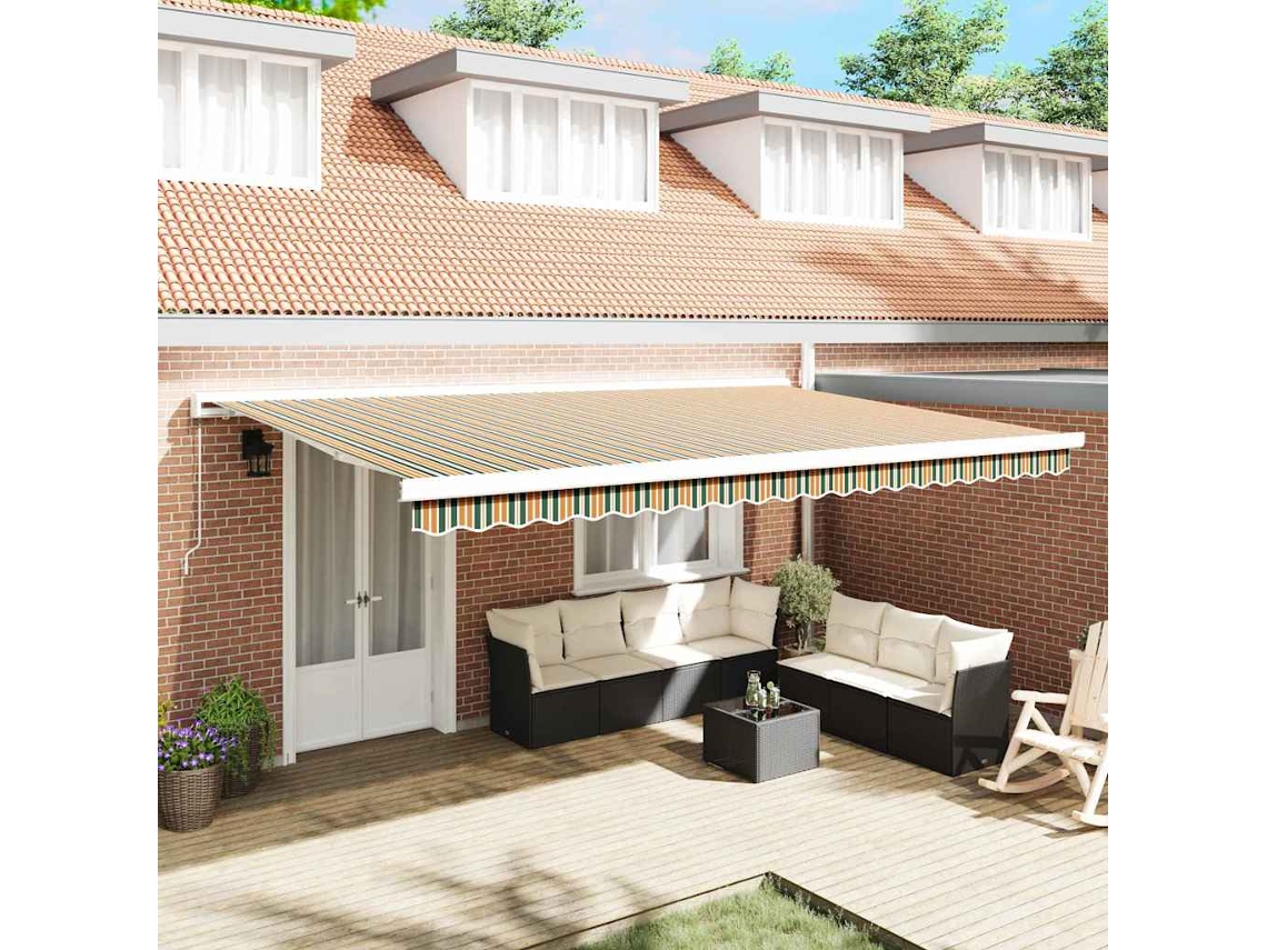 Vidaxl Toldo Retrátil Verde E Amarelo 500 × 300 Cm Lona E Alumínio