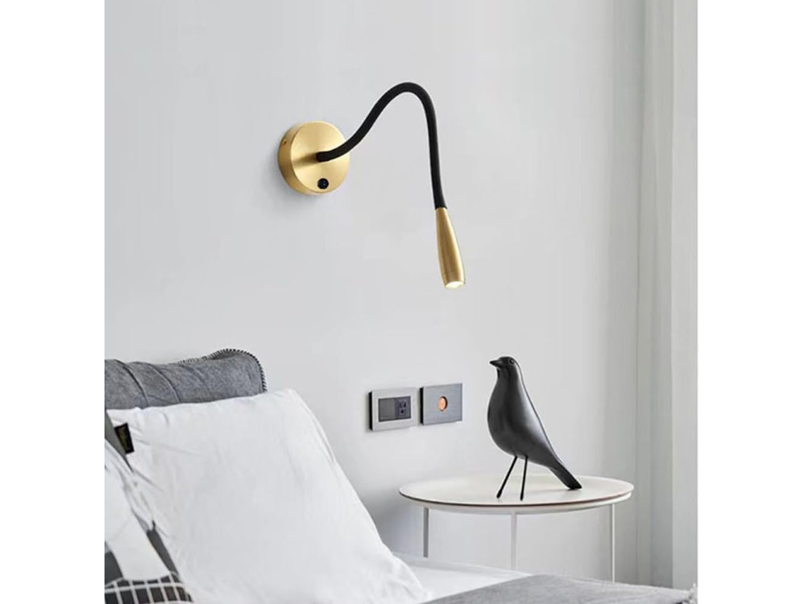 Luminária De Parede Led Para Interiores, Com Haste Flexível, Giro De 360°, Interruptor, Design Industrial Preto