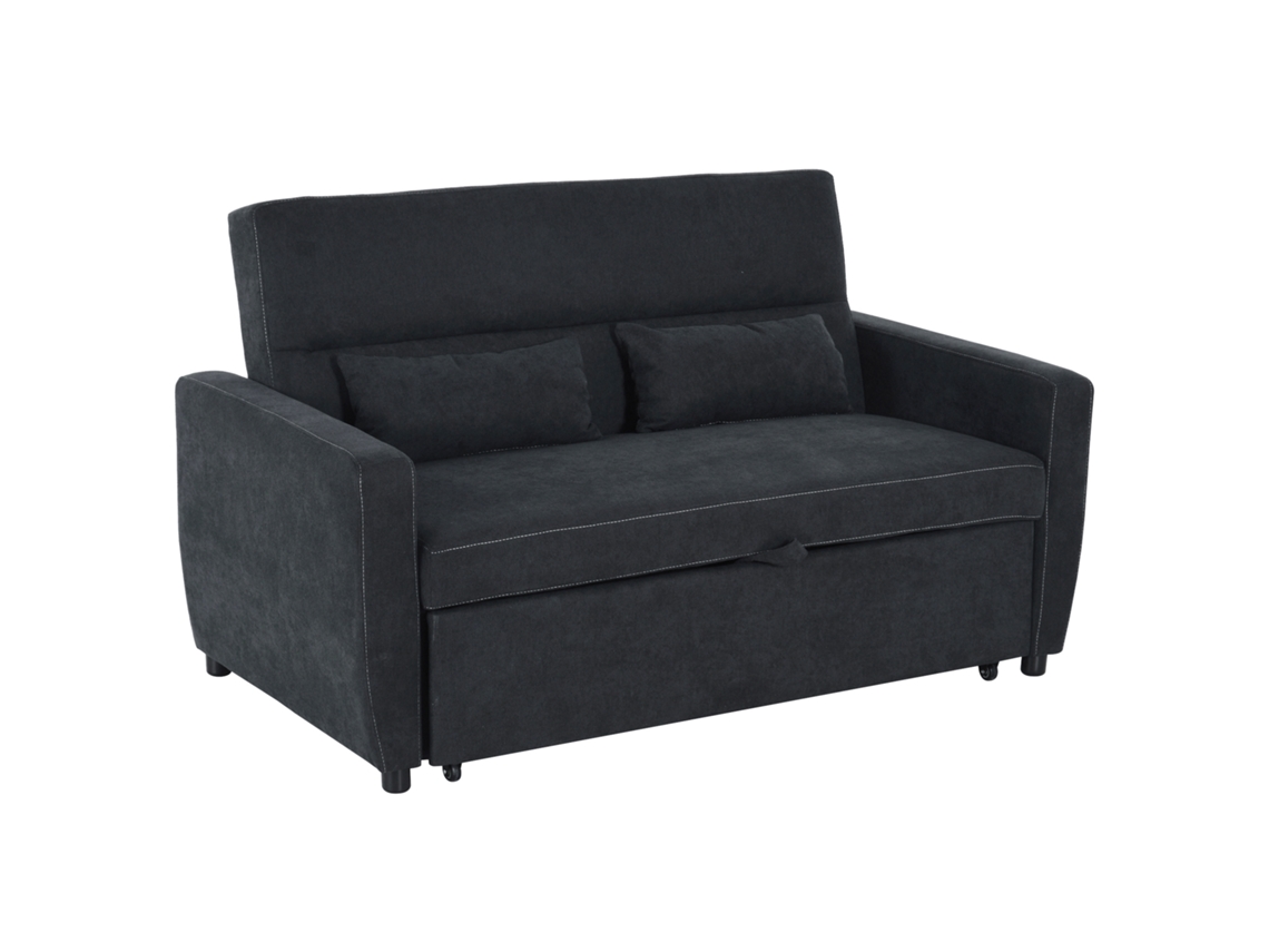Sofá-cama Preto 2 Lugares Com Encosto Ajustável, 148x82x89cm, Tecido Para Sala