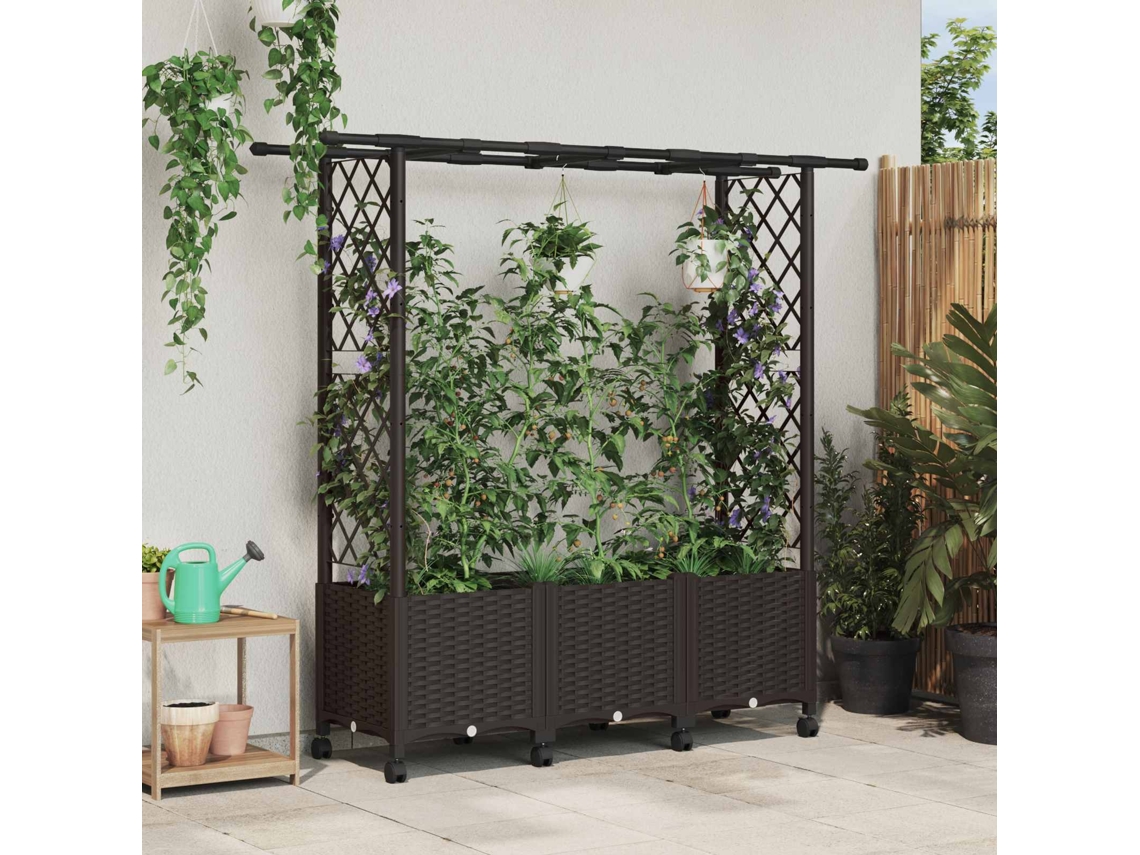 Vidaxl Cama Elevada Com Treliça E Telhado Castanho 162,5 X 40 X 142 Cm