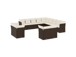 Conjunto de 13 sofás de jardim com almofadões Vime Pe Castanho MAISON EXCLUSIVE (90x200 cm)