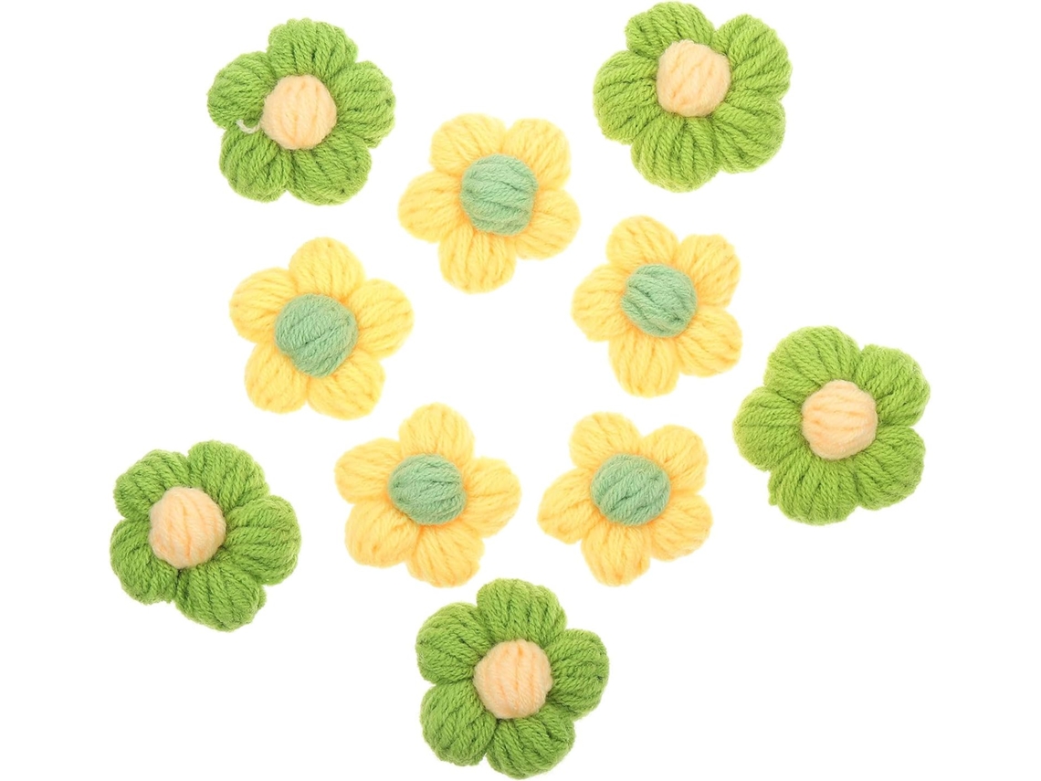 10 Flores de Crochê em Formato Pompom Feitas Lã, Broches e Grampos Cabelo Leves Artesanais CHABERLU
