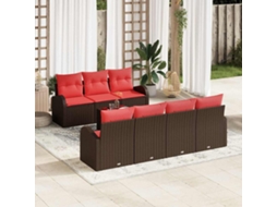 Vidaxl Conjunto De Sofás 8 Pcs Marrom E Vermelho Poliéster