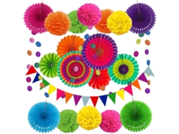 Decoração de festa com pompons de papel e flâmula triangular BRILVIBERA