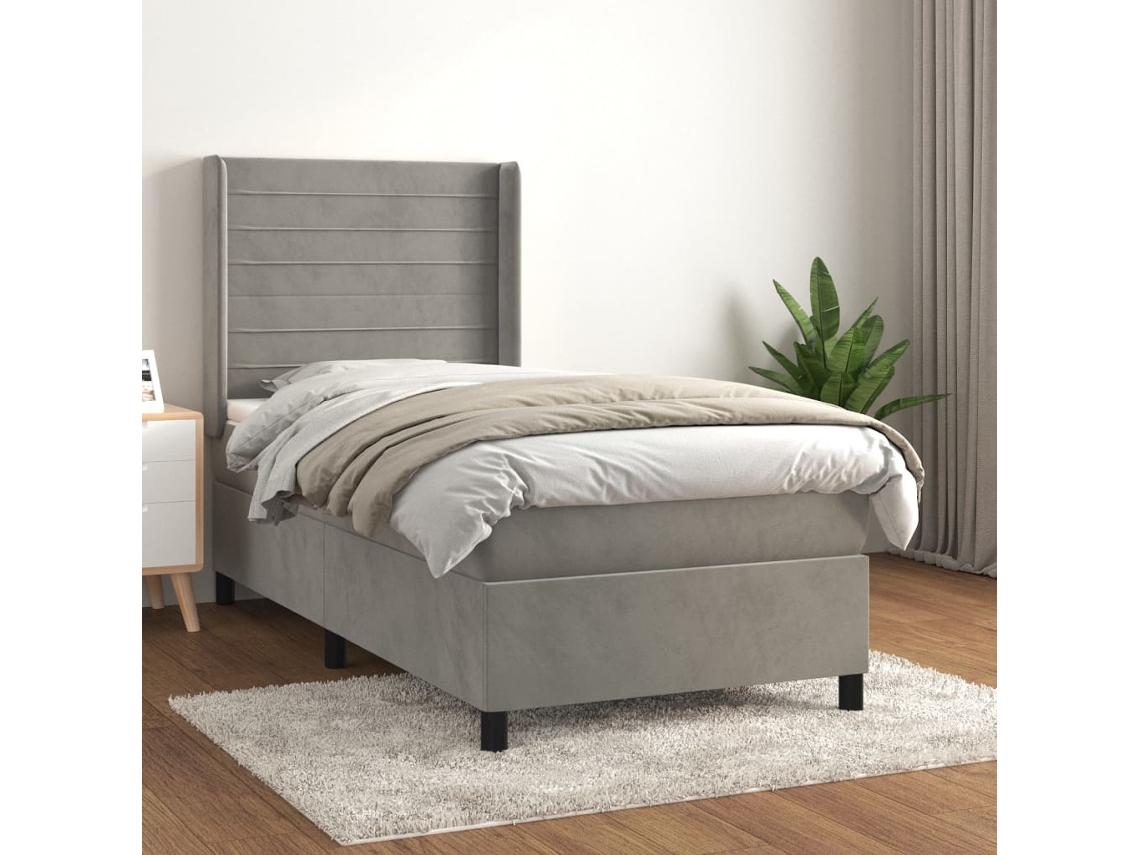 Vidaxl Cama Com Molas/colchão 100x200 Cm Veludo Cinza-claro