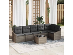 Vidaxl Conjunto de Sofás com Almofada 7 Pcs Cinzeto Vime Pe