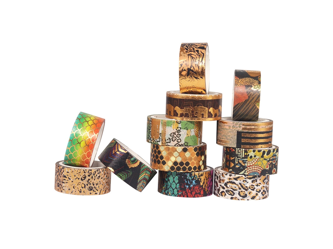 Conjunto de 12 Fitass Washi Estilo Selvagem com Fita de Ouro para DIY, Scrapbooking, Diário, Planejador, Presentes