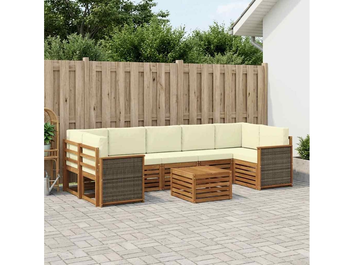 Vidaxl Conjunto De Sofás Para Exterior 8 Unid. Natural E Creme