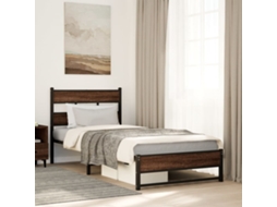 Vidaxl Estrutura De Cama Sem Colchão 75x190 Cm Metal Carvalho Castanho
