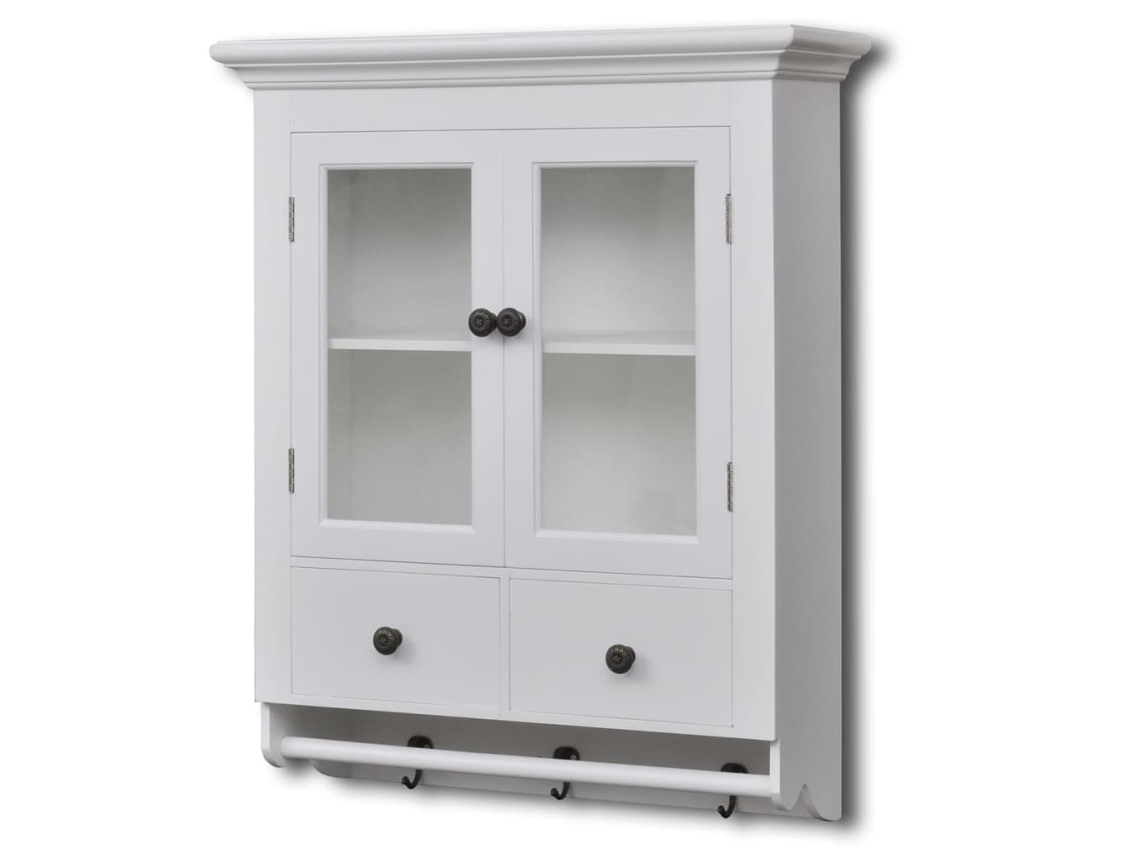 Vidaxl Armário De Parede Para Cozinha Com Porta De Vidro Branco