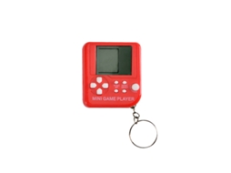 Chaveiro com mini console de jogos retrô Ats, blocos de montar, portátil, com tela pequena, vermelho.