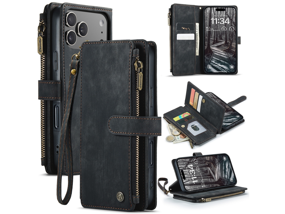 Capa Flip Para Celular Em Couro Com Compartimento Para Cartãopreto - Iphone 17 Pro Max