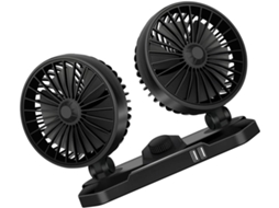 Ventilador elétrico USB de cabeça dupla para carro, rotação de 360 graus.