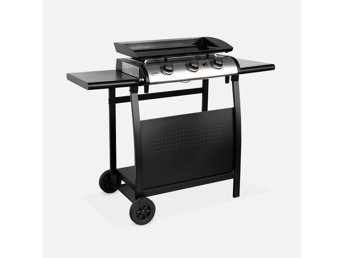 Plancha A Gás 3 Queimadores Inox 7,5kw Com Carrinho, Preto