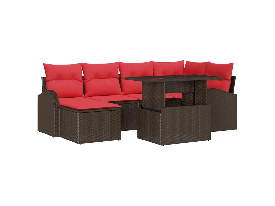 Maison Exclusive - Conjunto De Sofá De Jardim 7 Pcs Marrom E Vermelho Vime Pe