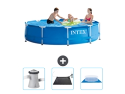 Piscina INTEX Moldura Redonda 305 X 76 Cm Azul Incluída Bomba de Filtro de Piscina Tapete Solar Folha de Base