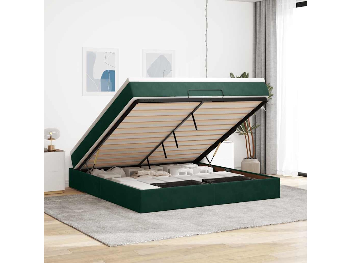 Vidaxl Estrutura De Cama Otomana Com Colchão 160x200 Cm Verde Escuro