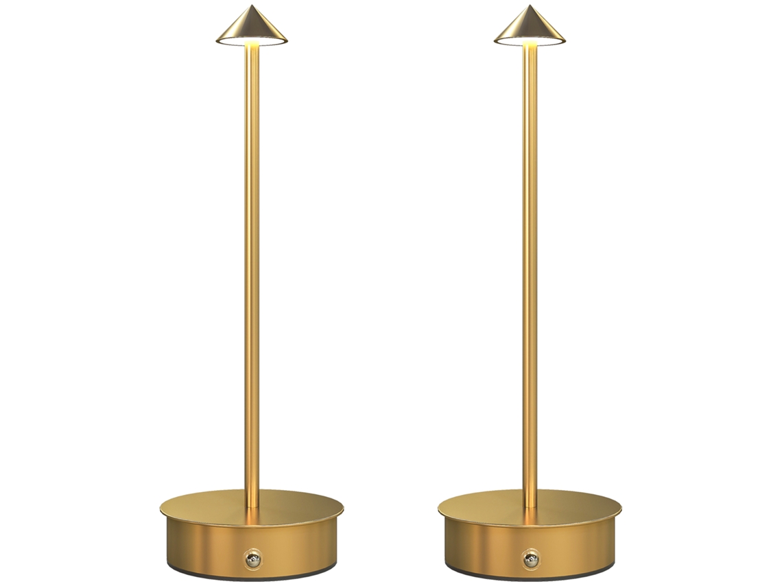 Conjunto de 2 Luminárias de Mesa Led Recarregáveis com Controle Usb e Toque e Luz Dimmerável Ø10x30 Cm Ouro Ge