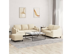 Vidaxl 3 Pcs Conjunto De Sofás Com Almofadas Tecido Cor Creme