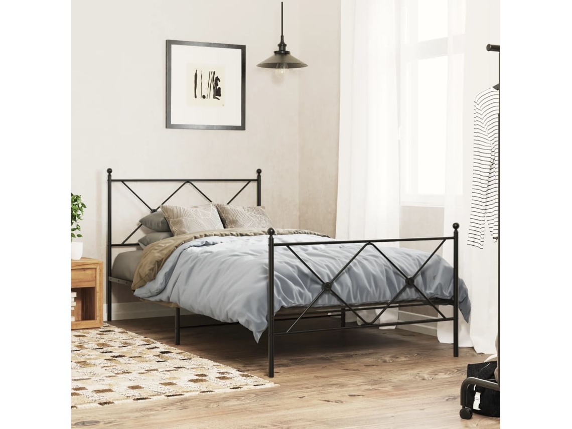 Estrutura De Cama Com Cabeceira E Pés 100x200 Cm Metal Preto