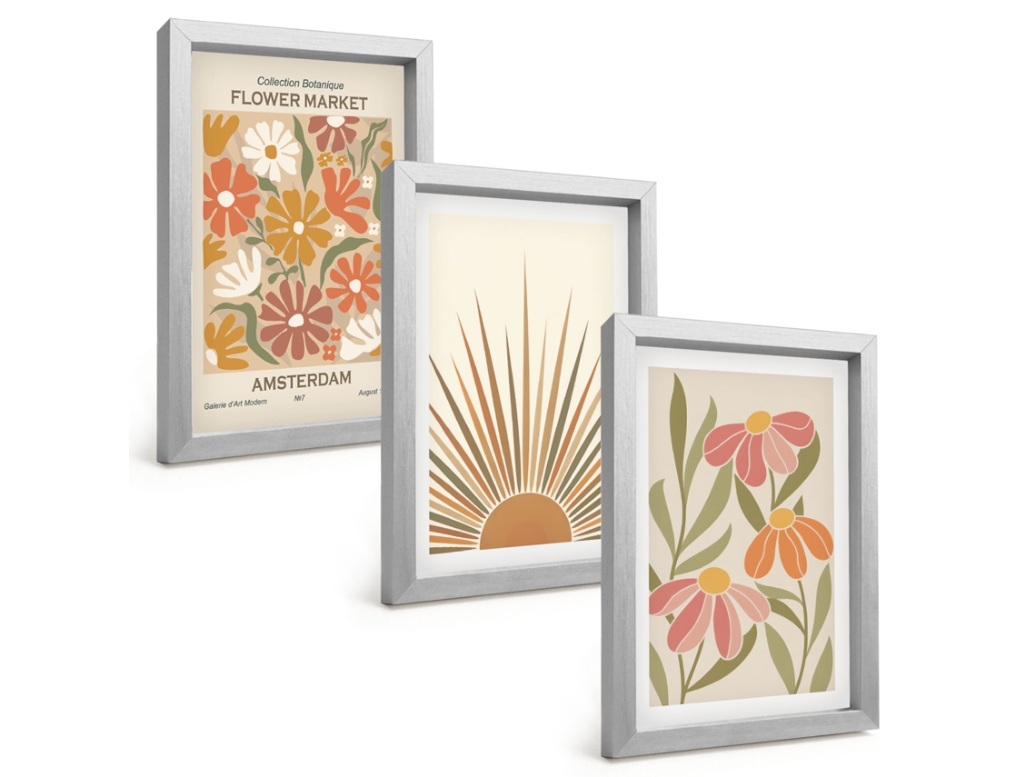 Um Conjunto De Imagens Decorativas Em Uma Molduragirassóis Em Tons Pastel Moldura Prateada Pinturas De Quarto Espelharte (3 Peças 20x30 Cm)