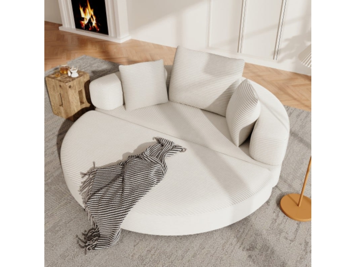 Sofá Cama Oval Dobrável 2 em 1, Veludo Canelado, 173x176 Cm, com 3 Almofadas Modulares, ZIWEI STORE