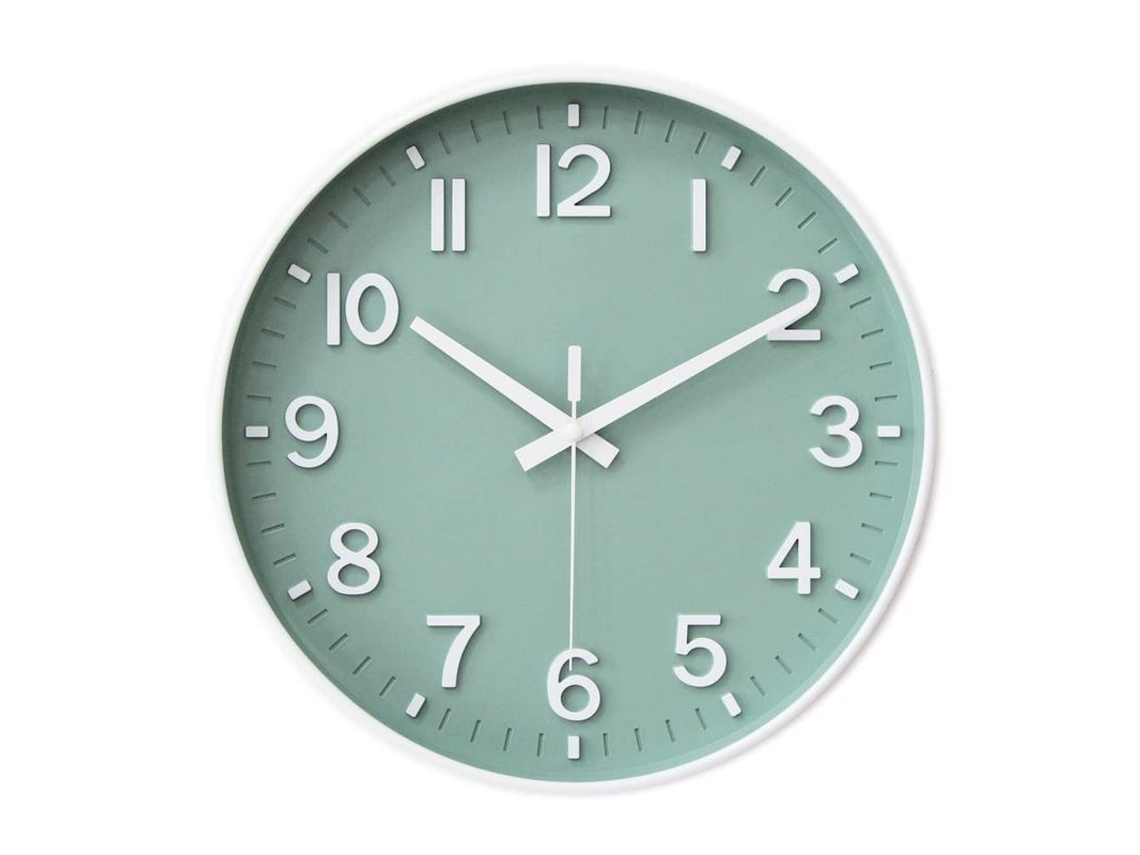 2026-reloj De Parede 30 Cm Silencioso Sem Tic Tac Com Números Árabes 3d (verde E Branco)
